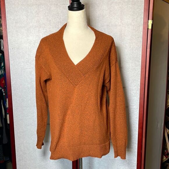 Ava & Vic Burnt Orange Cozy Knit Women's Pullover V-Neck Sweater (Size: 14) - Picture 6 of 11